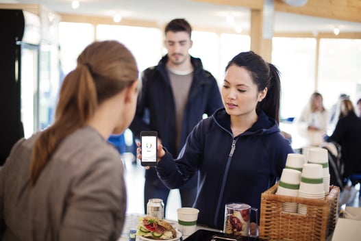 Woman buying a breakfast using an app